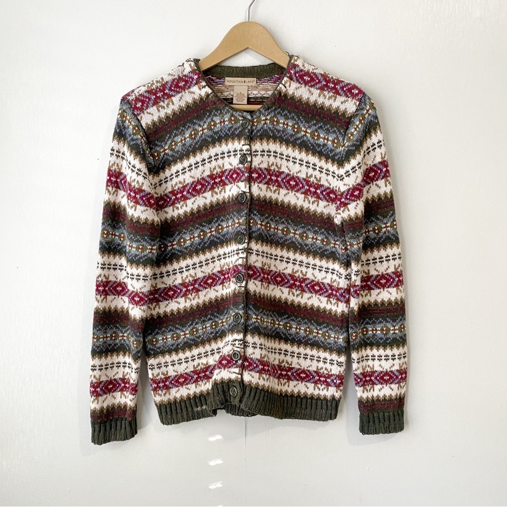 Vintage 90s Y2K Multicolor Fair Isle Print Knit Cardigan Sweater Small